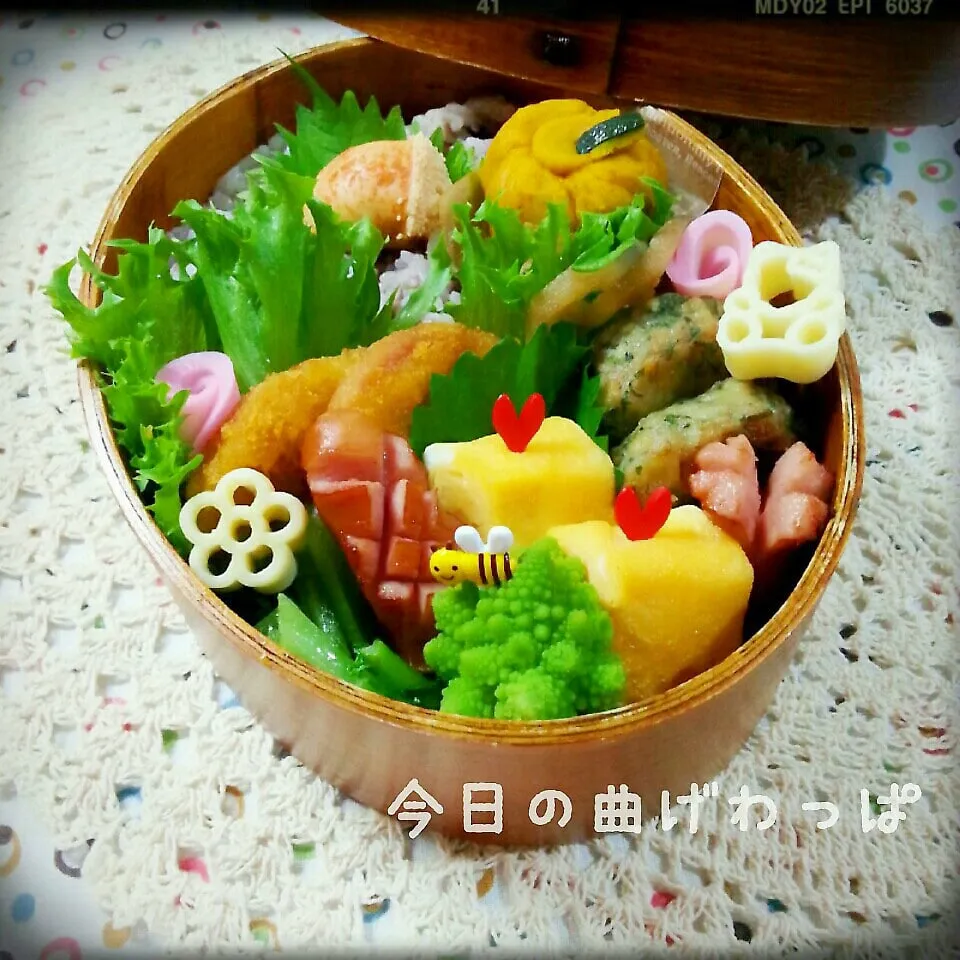 Snapdishの料理写真:今日の曲げわっぱ弁当です(*^^*)|つばさ(nao)さん