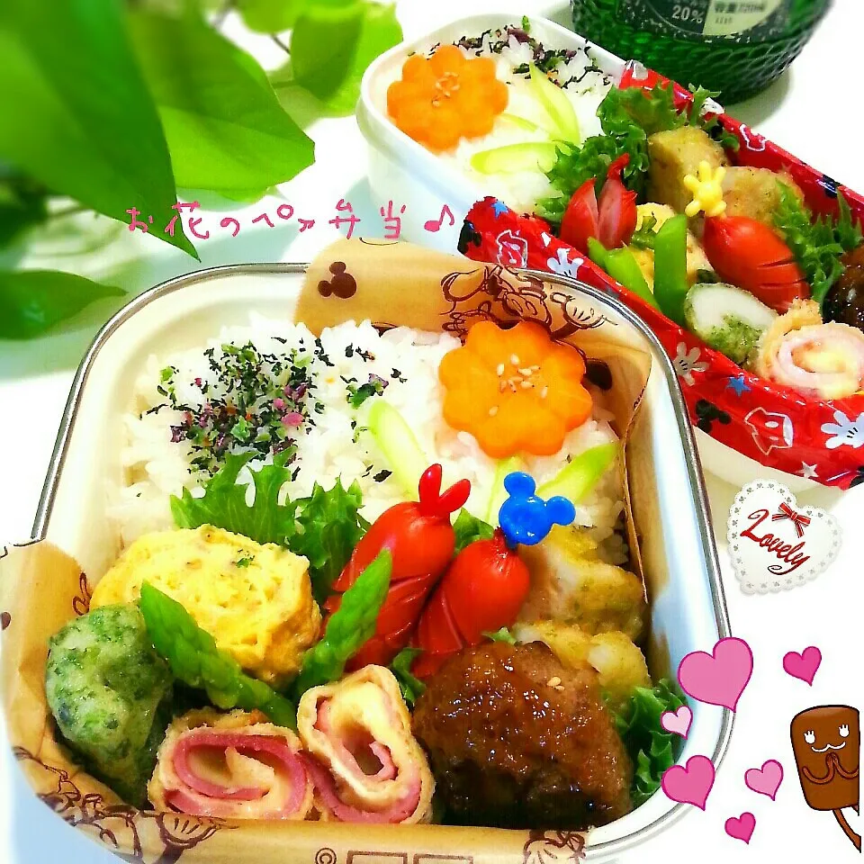 Snapdishの料理写真:もぉ、仕事休みなのに作っちゃったょ～ぉ花のﾍﾟｧ弁当♪ |つばさ(nao)さん