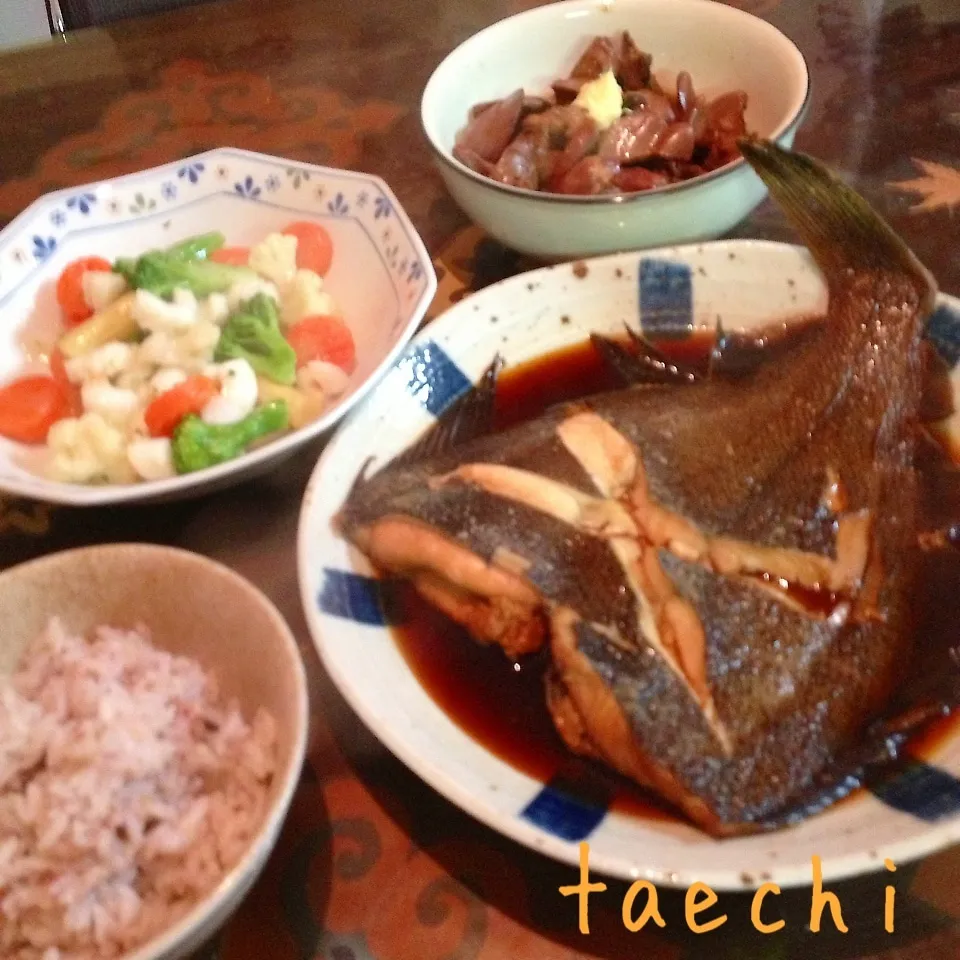 子持ちカレイの煮付け、イカと野菜の炒めもの、肝煮|Taechi309さん