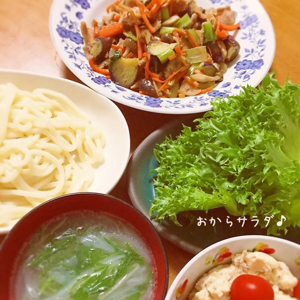 ＊しっとり♡簡単おからサラダ、夏野菜冷やしうどん＊|ultramarineさん