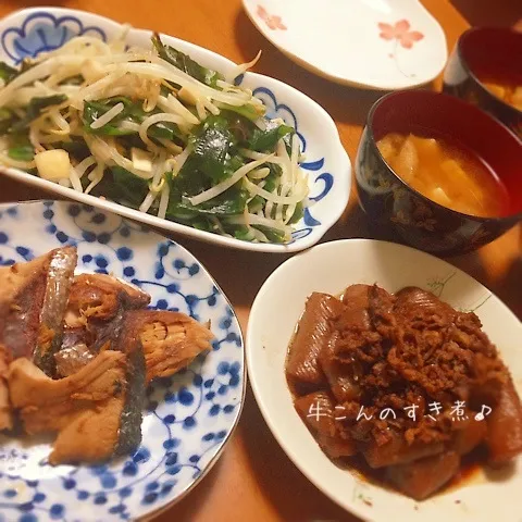 ＊牛こんのすき煮♪ツバスの醤油麹焼き＊|ultramarineさん