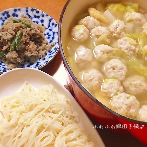 Snapdishの料理写真:＊ふわっふわ❤︎鶏団子鍋＆冷やし麺。＊|ultramarineさん