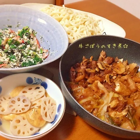 Snapdishの料理写真:＊お麩入り❤︎牛ごぼうのすき煮♪でごはん。＊|ultramarineさん