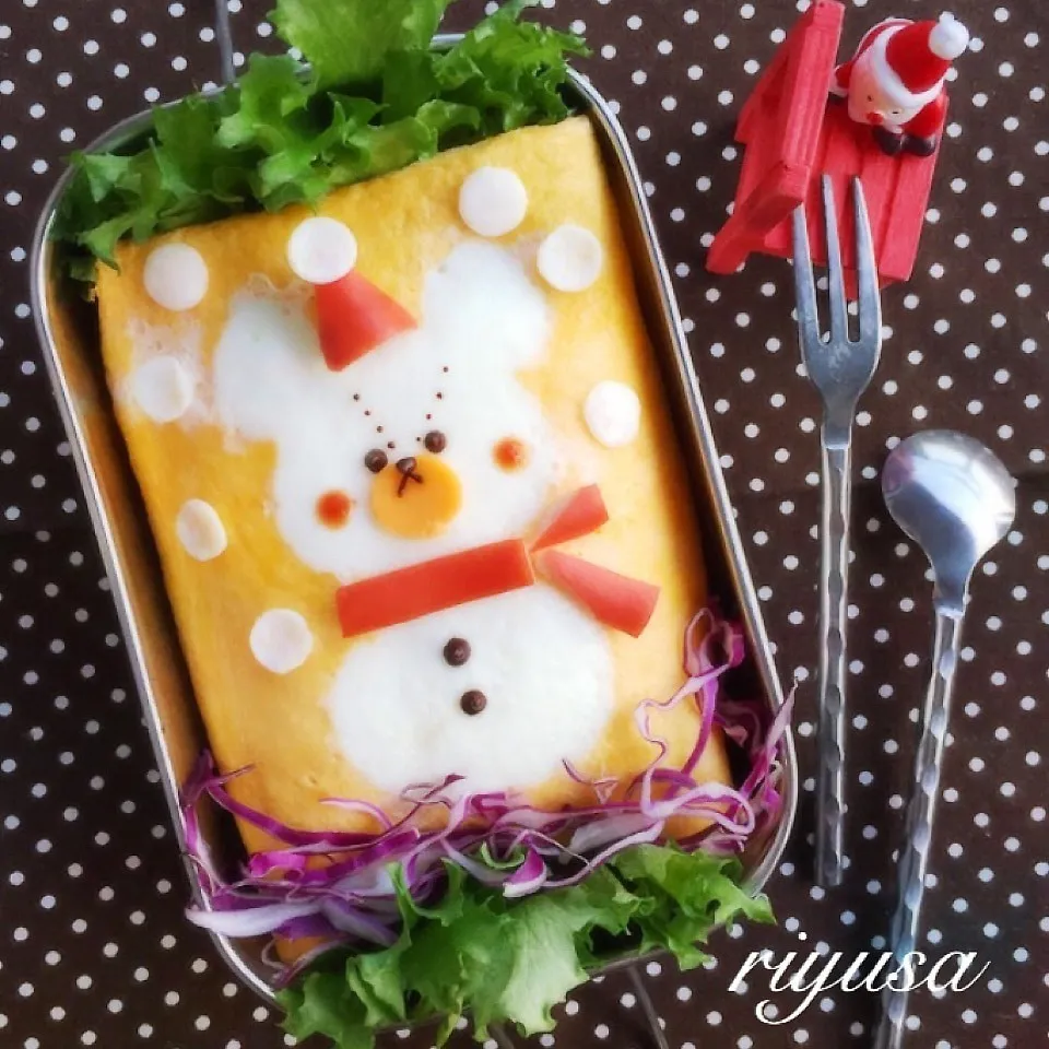 Xmasにどぉぞ♡簡単〜雪だるまキャラ弁|riyusaさん