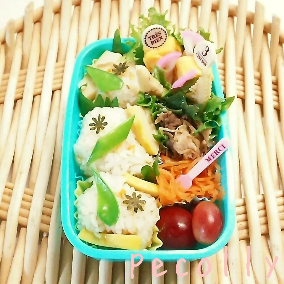 中３女子弁当～筍ごはんと牛こまのしぐれ煮|kanakoさん