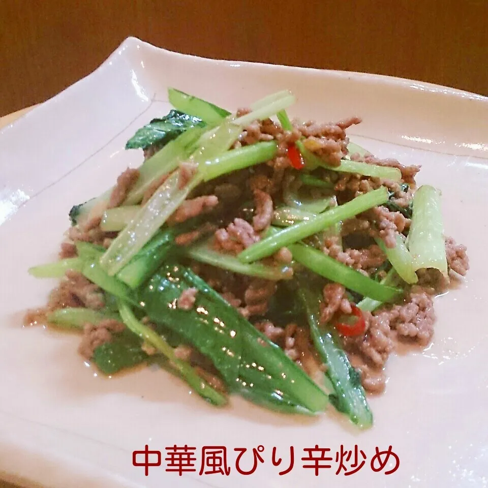 Snapdishの料理写真:ピリ辛肉青菜炒め|mi_neneco♪さん