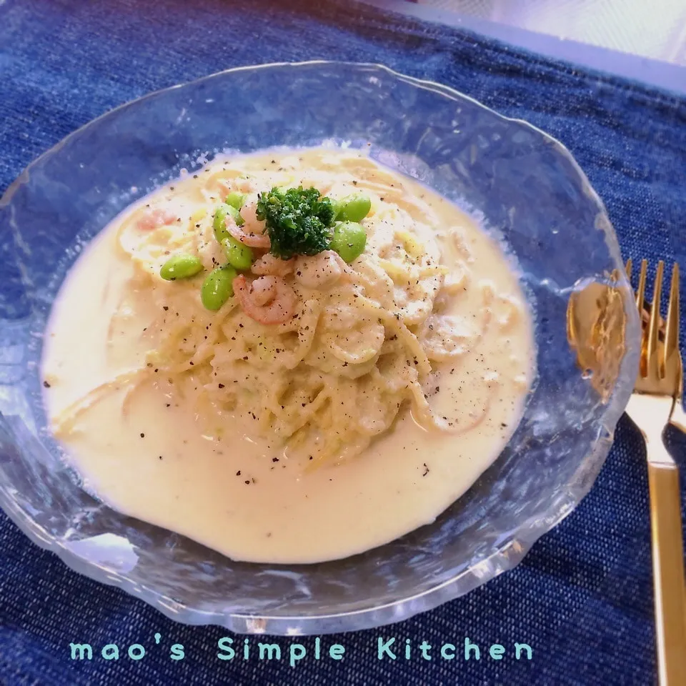 やみつき♫えびと枝豆の豆乳クリームの冷製パスタ♫|mao's simple kitchenさん