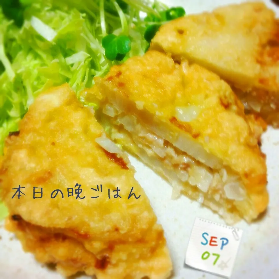 Snapdishの料理写真:簡単！レンコンはさみ揚げ焼き♪|cookieさん