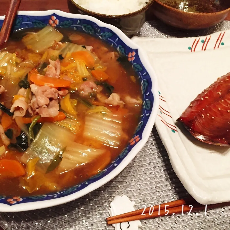 白菜のあんかけ煮、サバのみりん干し|さくらさん