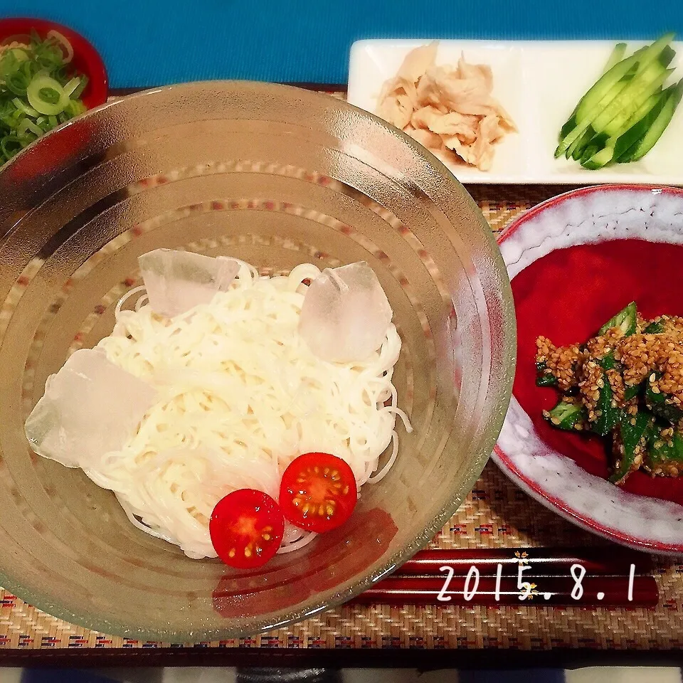 おそうめん、オクラの胡麻和え|さくらさん