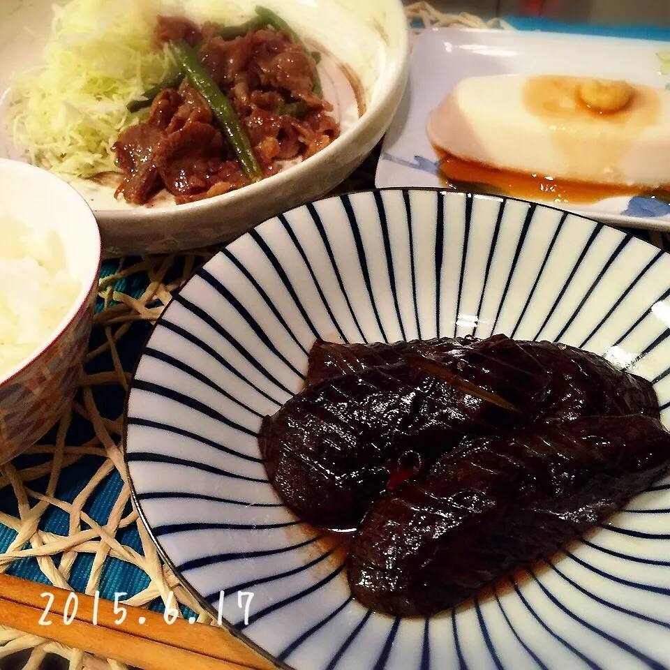 なすの煮浸し、牛タン薄切り焼肉|さくらさん