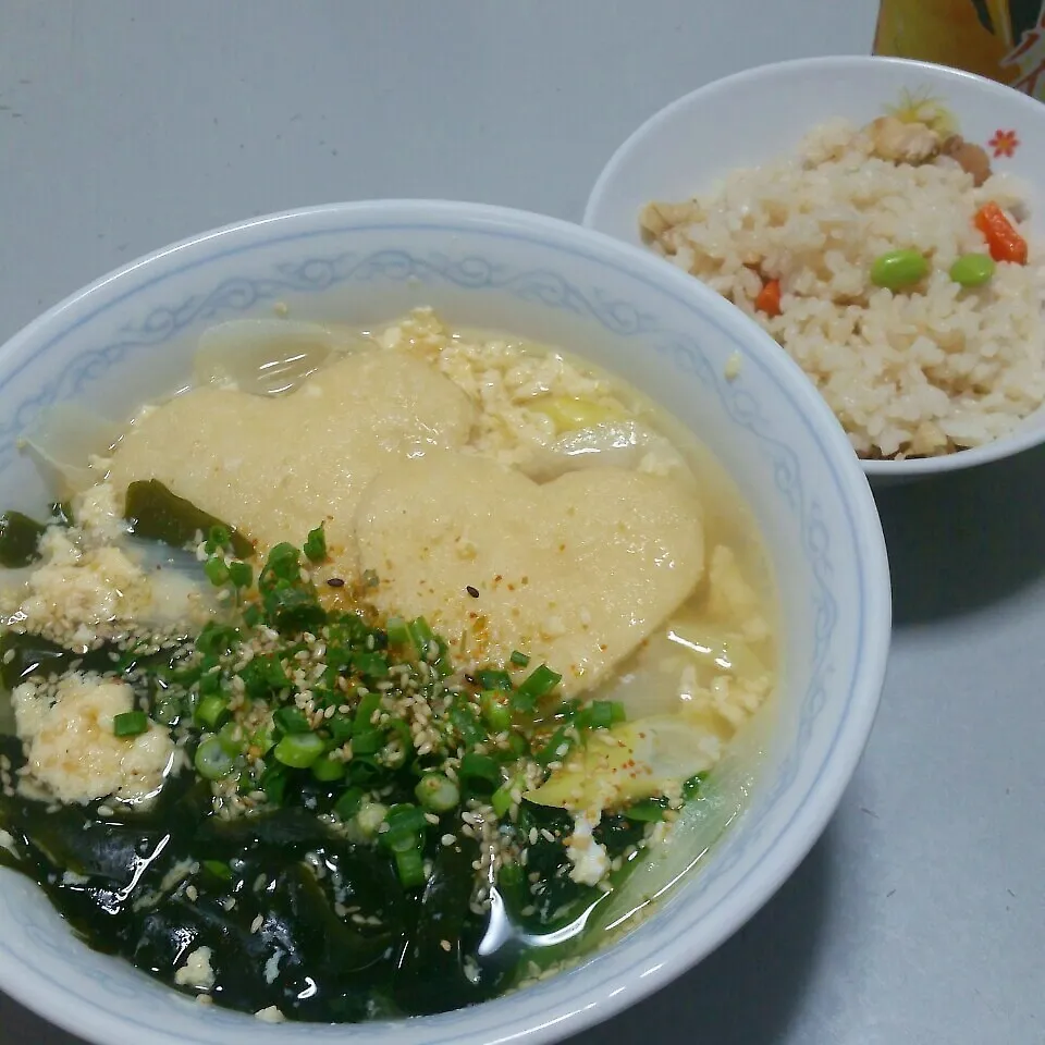 ♥のきつねうどん＆鶏めし|かずよさん