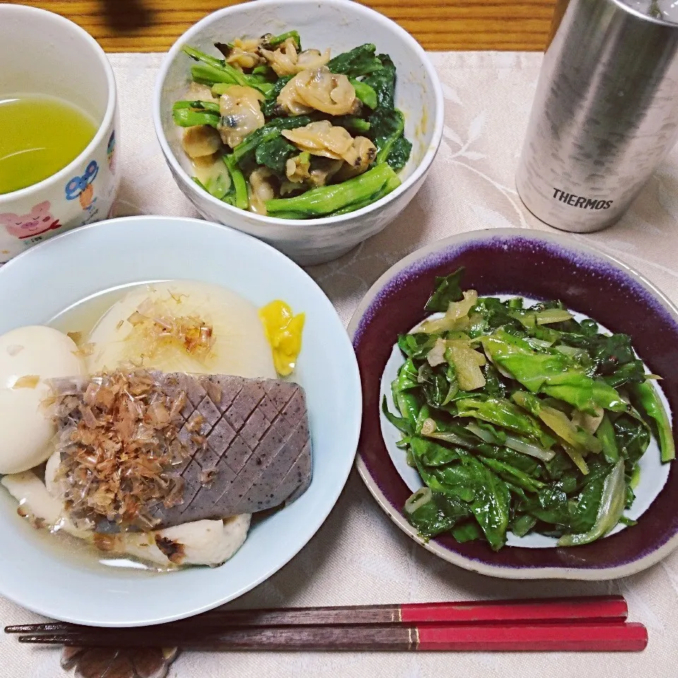 3/8の夕食 塩おでん、春キャベツのアンチョビ炒めなど|卯月さん