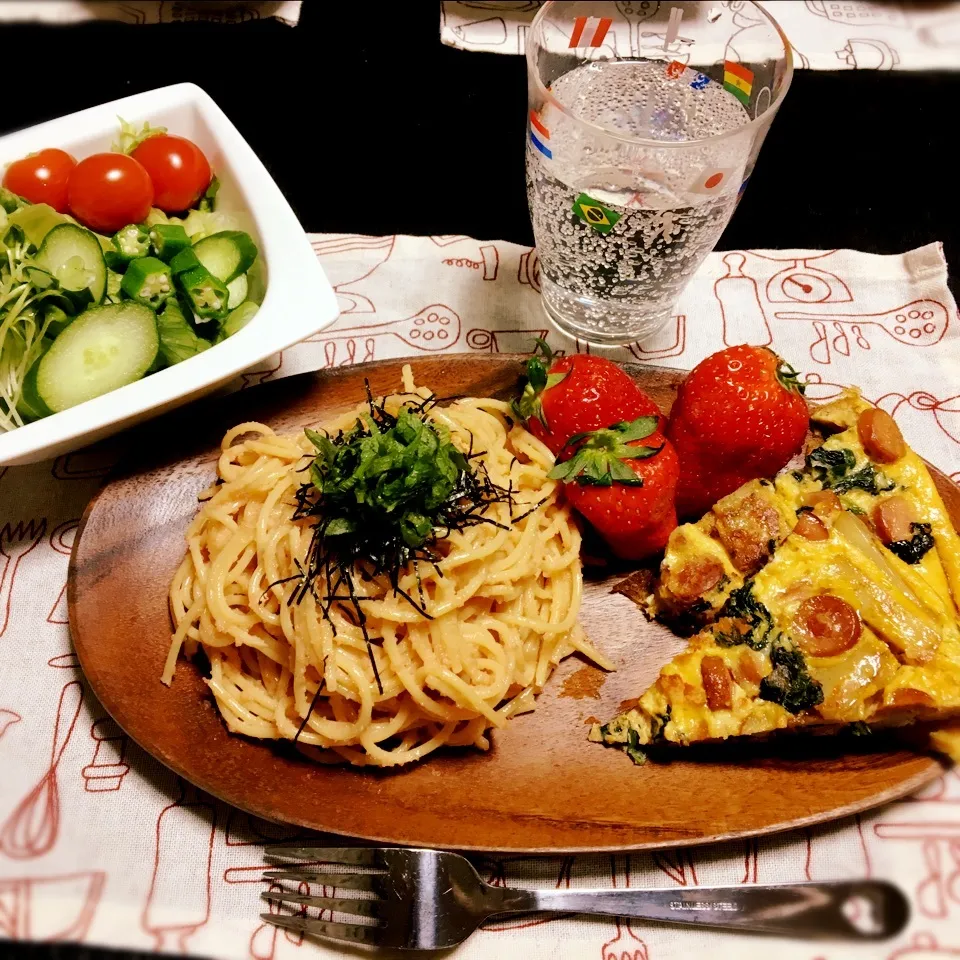 たらこクリームパスタとスペイン風オムレツ|ななさん