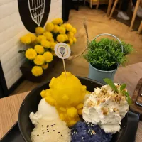 Snapdishの料理写真:Mango sticky rice with mango sorbet and coconut ice cream 

#mangohill #siamparagon @themangogarden|Li Yokeさん