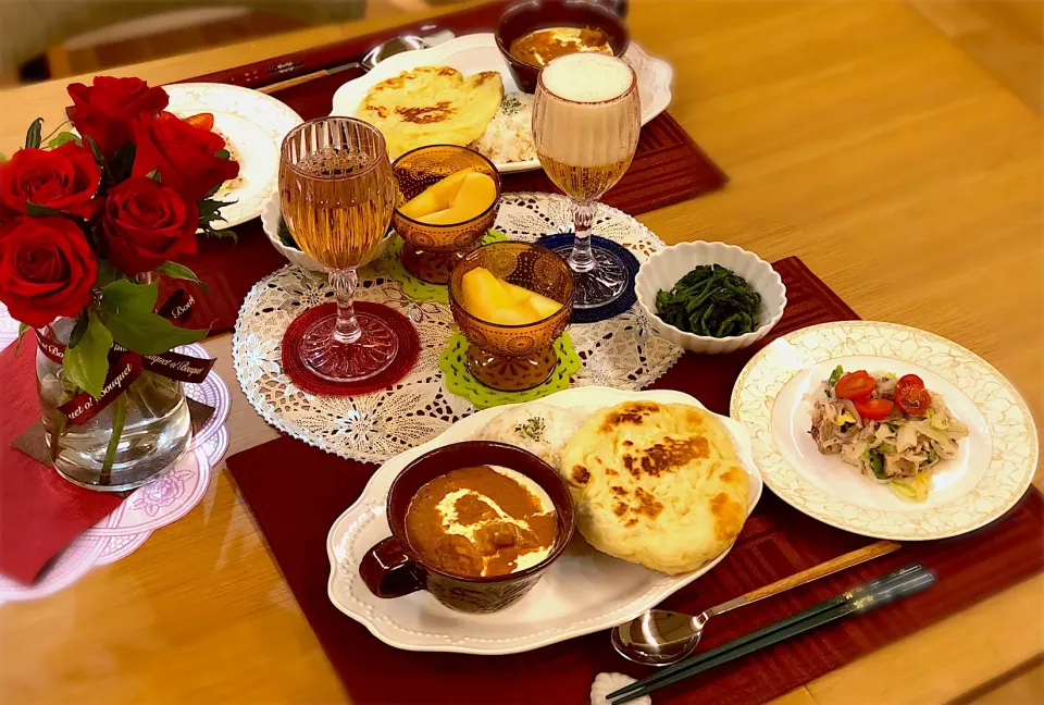 バターチキンカレー
手ごねナン
ライス
さば缶 サラダ
ほうれん草 胡麻和え
りんご|nana 🍅さん