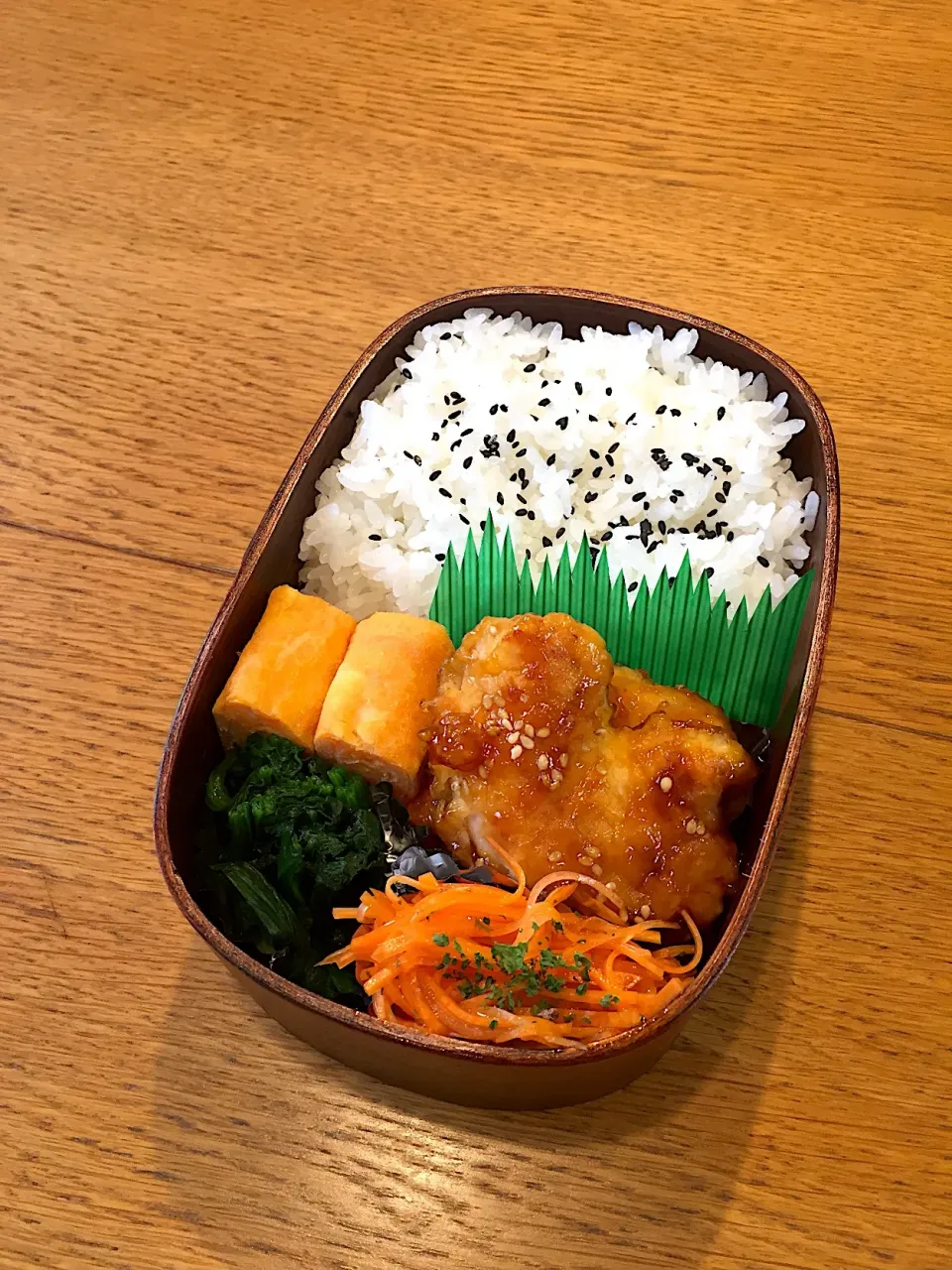 Snapdishの料理写真:高校生息子のお弁当 #わっぱ弁当 鶏むね肉でピリ辛チキンスティック|まつださんさん