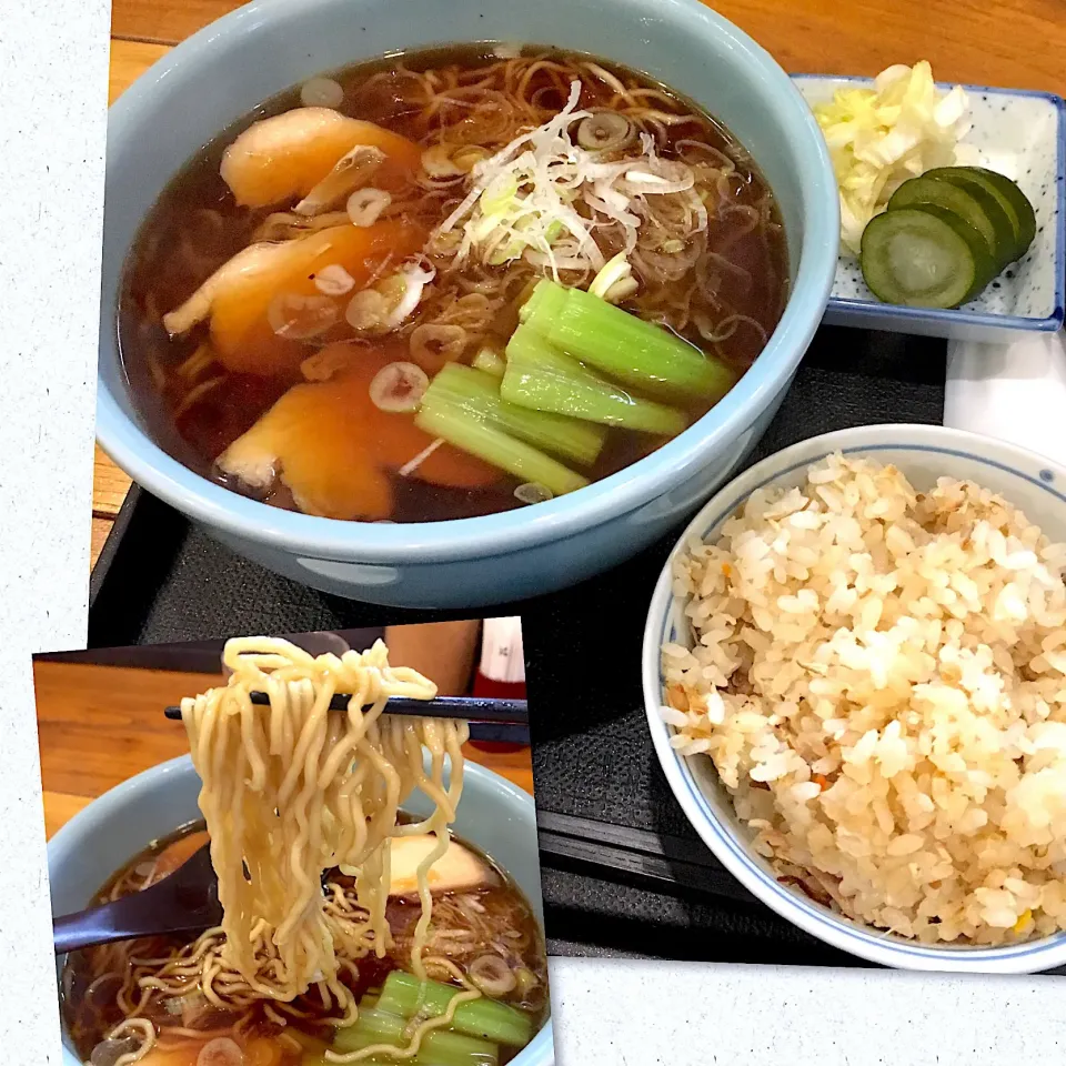 醤油とりそばと鶏ご飯のセット@若松(新御徒町)|yoooochanさん