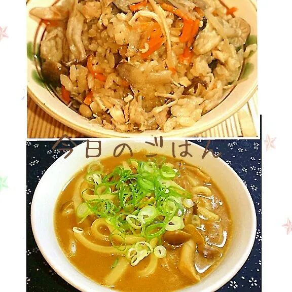 Snapdishの料理写真:★カレーうどん&ツナ入り炊き込みご飯|Soraさん