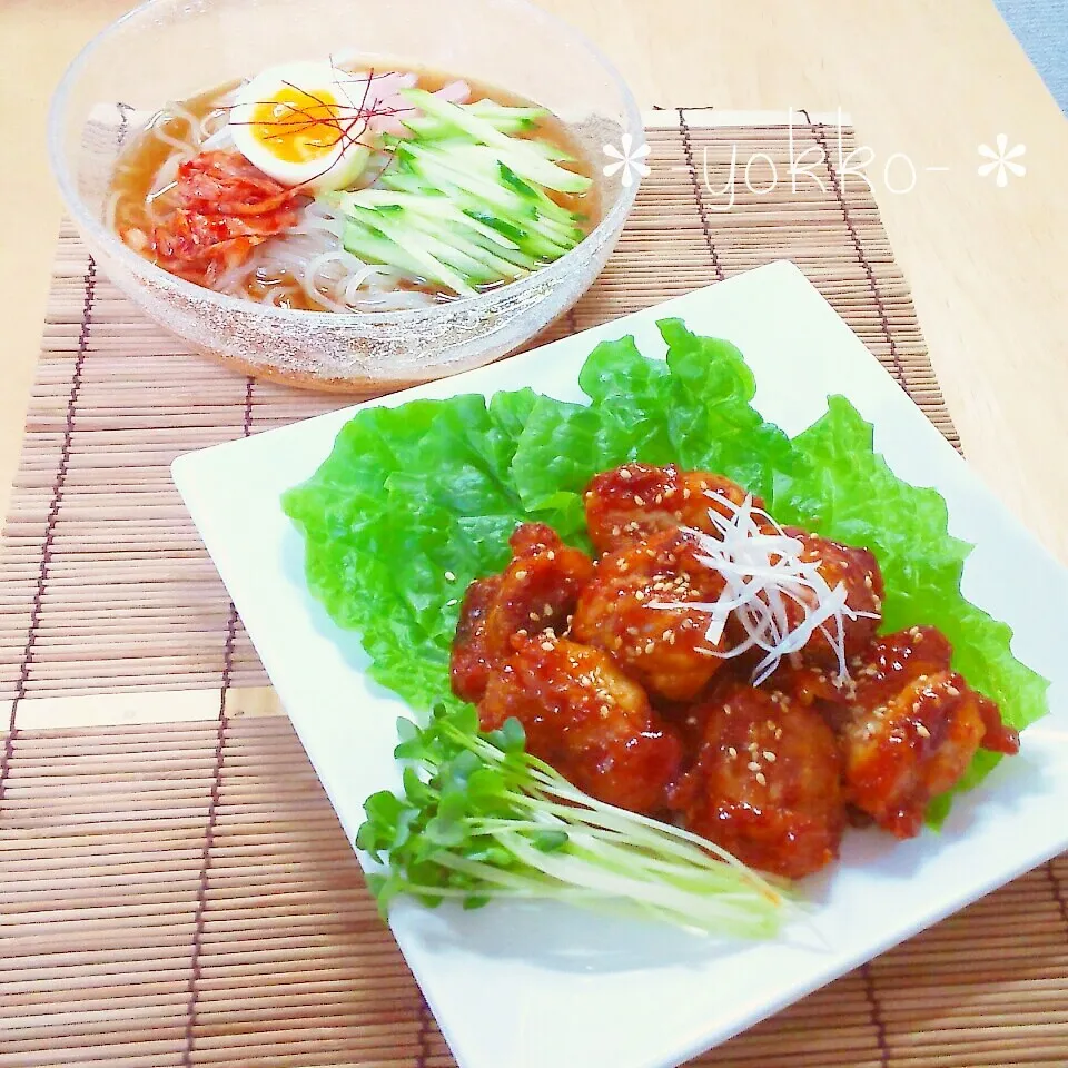 韓国風夜ごはん♪甘辛で食がすすむ！ヤンニョムチキン＆冷麺|yokko**さん