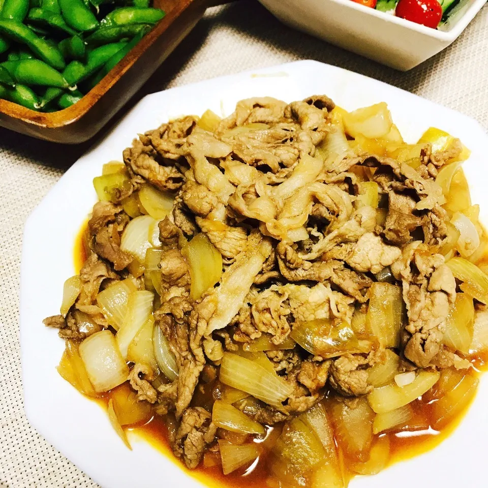 お盆！みんなで大皿で🍽💕秘密の生姜焼き！💕|ちゃのたろさん