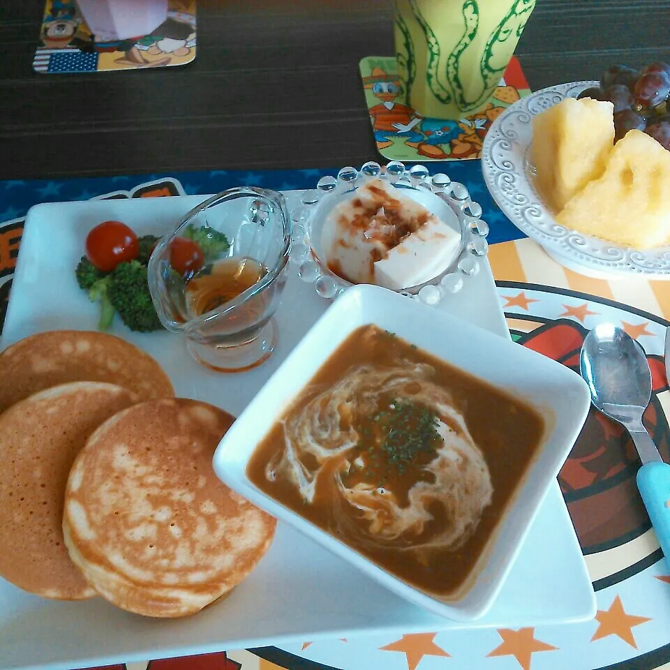 カレー&パンケーキな夜ご飯|あおあおさん