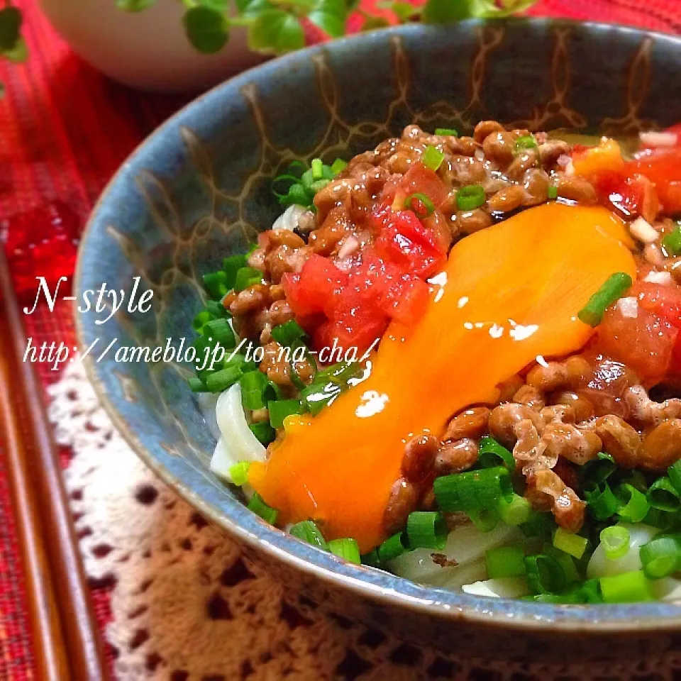 ♡﻿塩トマト釜玉納豆うどん♡﻿|n＊さん