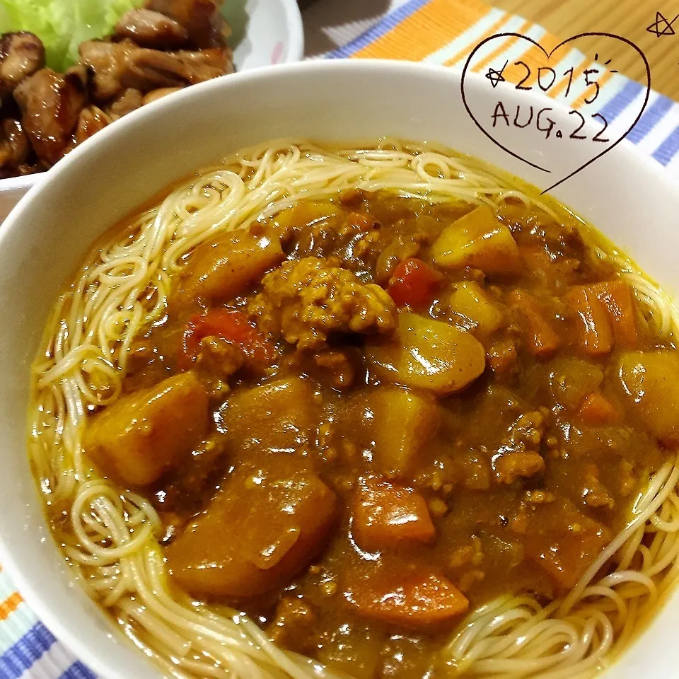 残ったカレーで♡カレー煮麺|naokkumabonyariさん