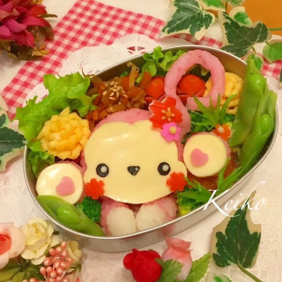 【新春変態申祭り】長〜いしっぽのピンクモンキー弁当♡|恵子❤️さん