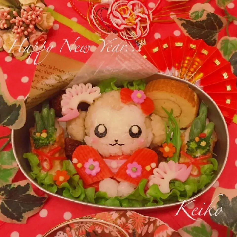 晴れ着姿で♡おサルさん新年のご挨拶弁当.｡.:*☆|恵子❤️さん