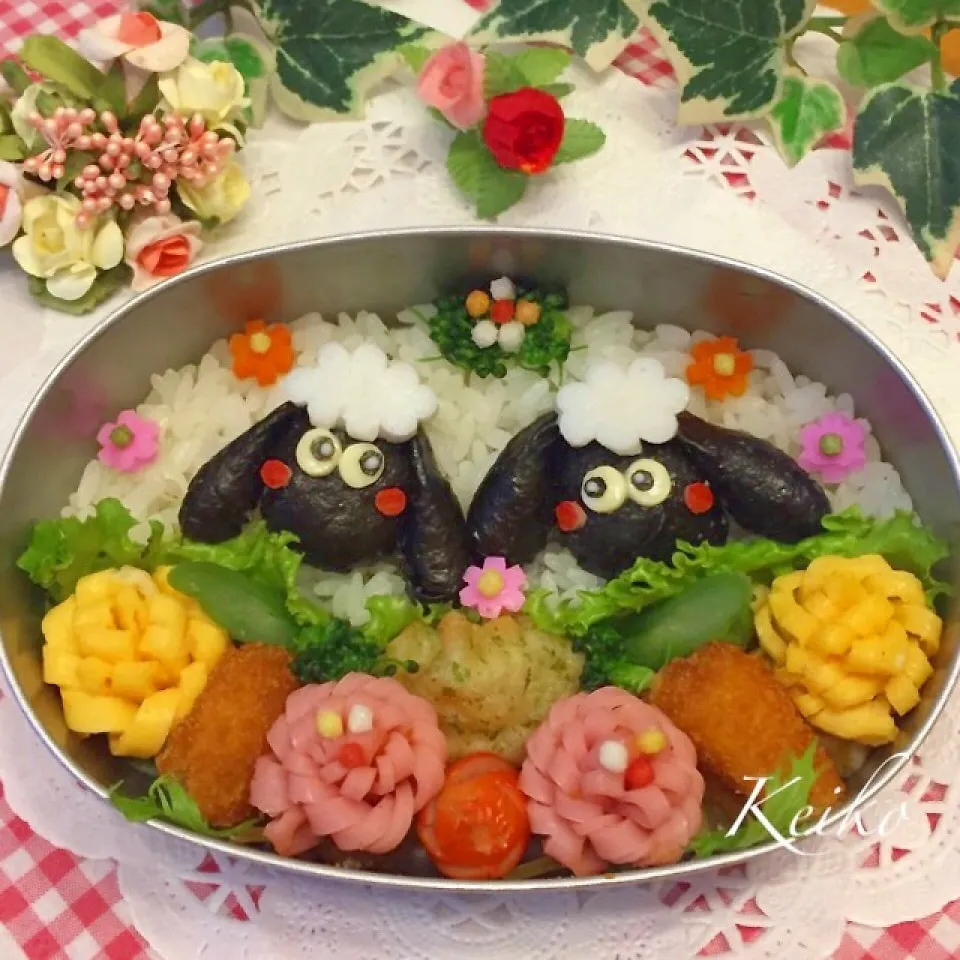 ひつじのショーンのお花畑弁当.｡.:*♡|恵子❤️さん