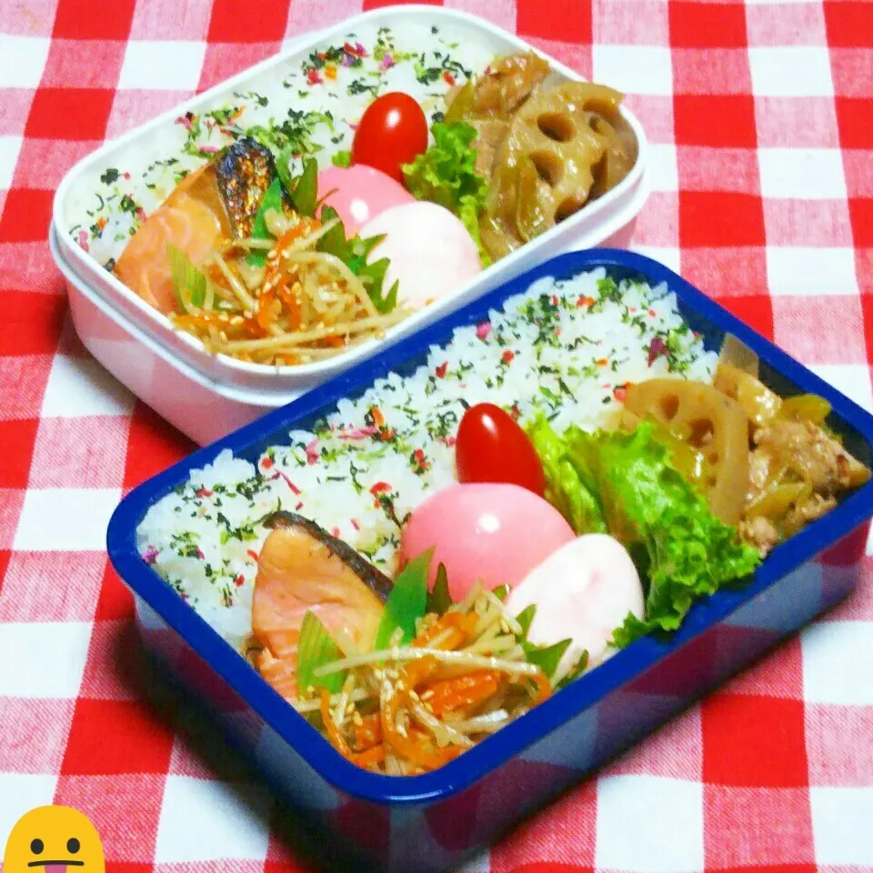 息子のお弁当(強制～蓮根と長葱入生姜焼き😐)|かあたん(元ポップン)さん