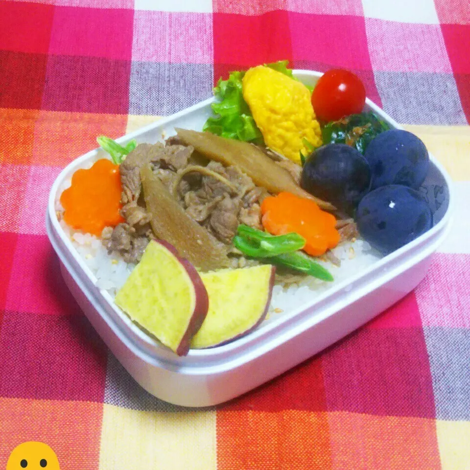 息子のお弁当(強制～牛牛蒡のっけ弁😙)|かあたん(元ポップン)さん