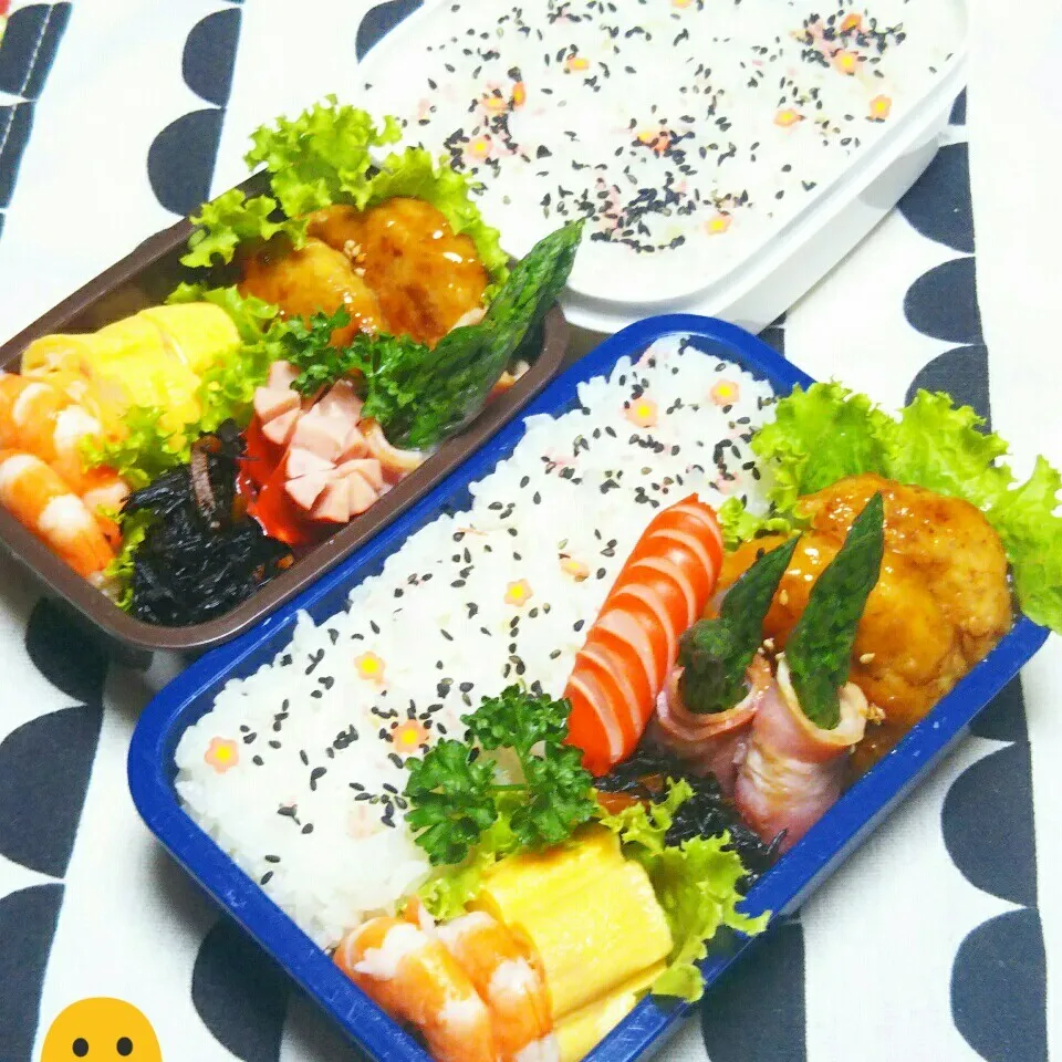 息子のお弁当(リク、アスパラの頭のベーコン巻き😛)|かあたん(元ポップン)さん