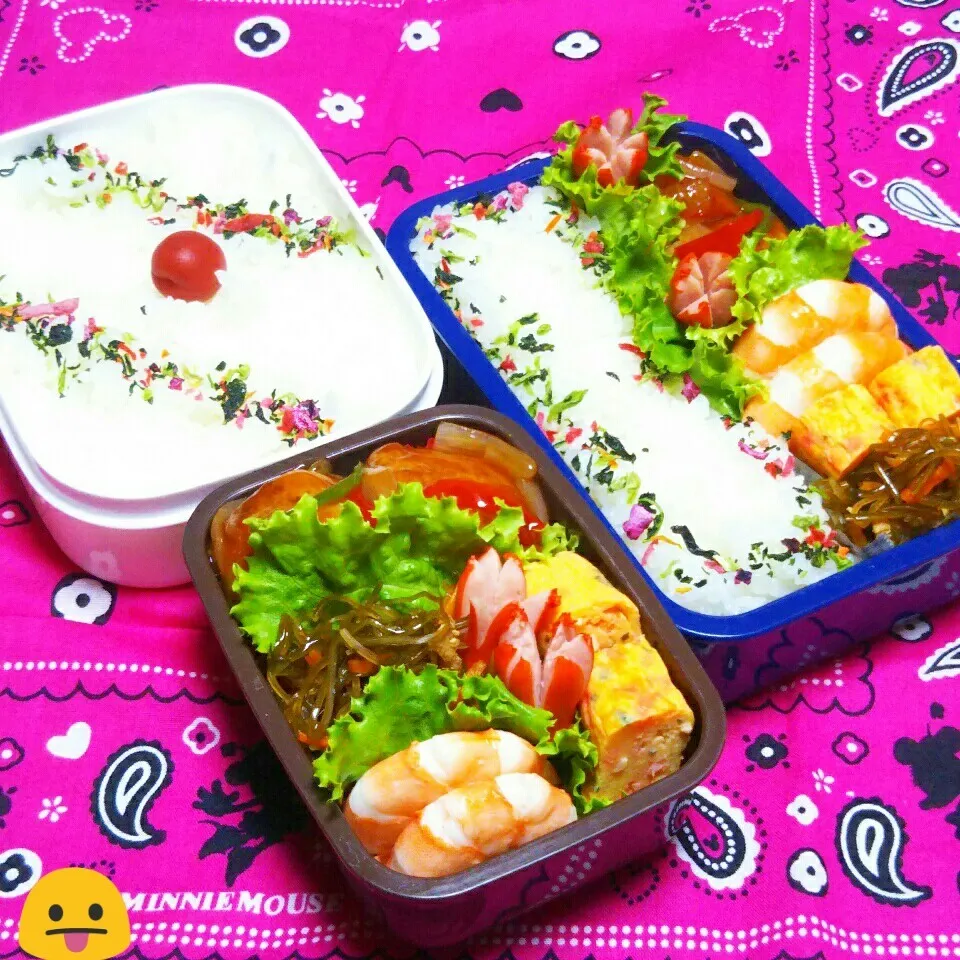 Snapdishの料理写真:息子のお弁当(リク海老、強制～甘酢肉団子😋)|かあたん(元ポップン)さん