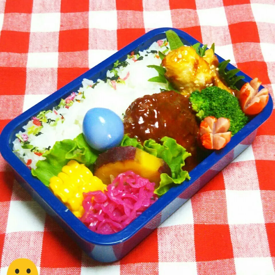 息子のお弁当(リク竹輪の蒲焼き、強制、紫キャベツの甘酢漬け)|かあたん(元ポップン)さん