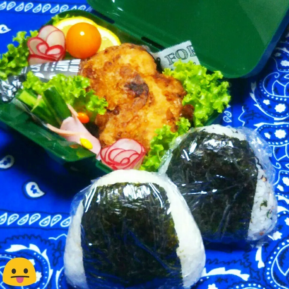 Snapdishの料理写真:息子のお弁当(強制～昨夜の骨付き鶏竜田揚げ😬)|かあたん(元ポップン)さん