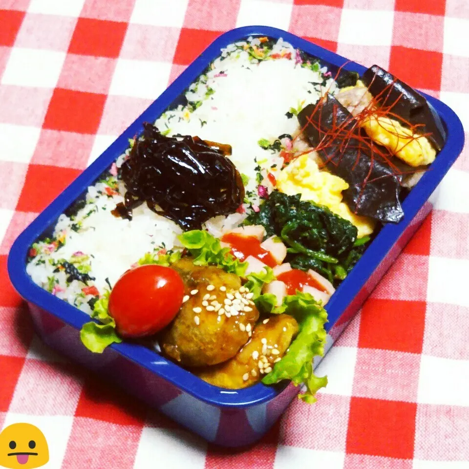 息子のお弁当(リク山葵昆布＆強制、鯖の竜田の照りだれ😀)|かあたん(元ポップン)さん