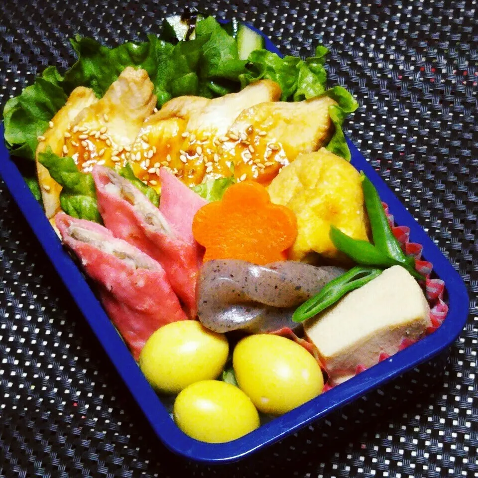 息子のお弁当(のっけ弁)+レンチン舞茸のハム巻きレシピ|かあたん(元ポップン)さん