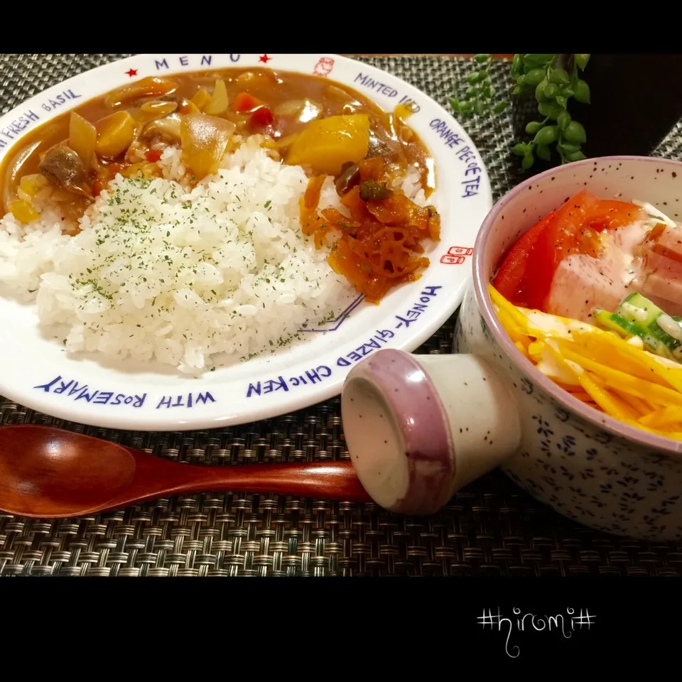 Snapdishの料理写真:牛すじカレー🍛とコリンキーのサラダ🍅|♡Hiromi Shimatani♡さん