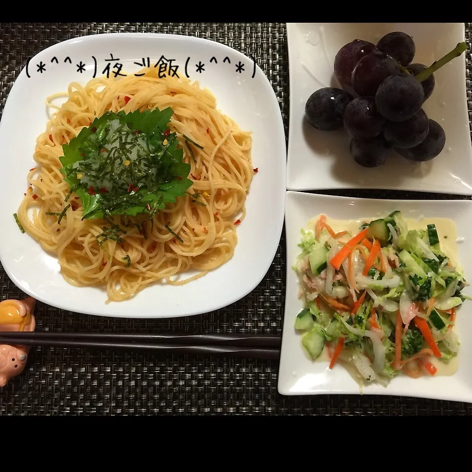 Snapdishの料理写真:9/13(日) 夜ご飯 明太子パスタとコールスローサラダ|♡Hiromi Shimatani♡さん