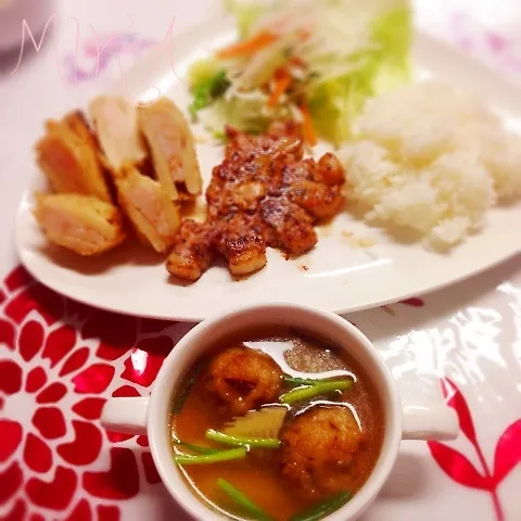 筍の団子スープと筍のエビはさみ揚げの夕飯|みかりんさん