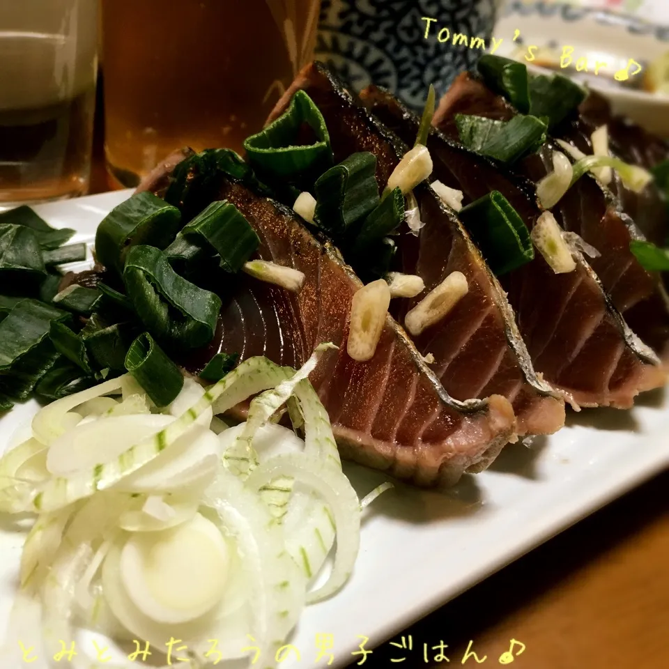 新玉ネギ✖︎芽子ニンニク✖︎カツオのたたき♪|とみとみたろうの男子ごはん♪さん
