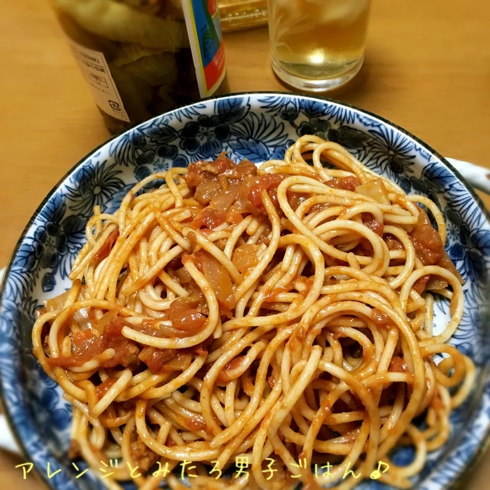 ジョロキアコーレーグース入り！トマトパスタ♪|とみとみたろうの男子ごはん♪さん