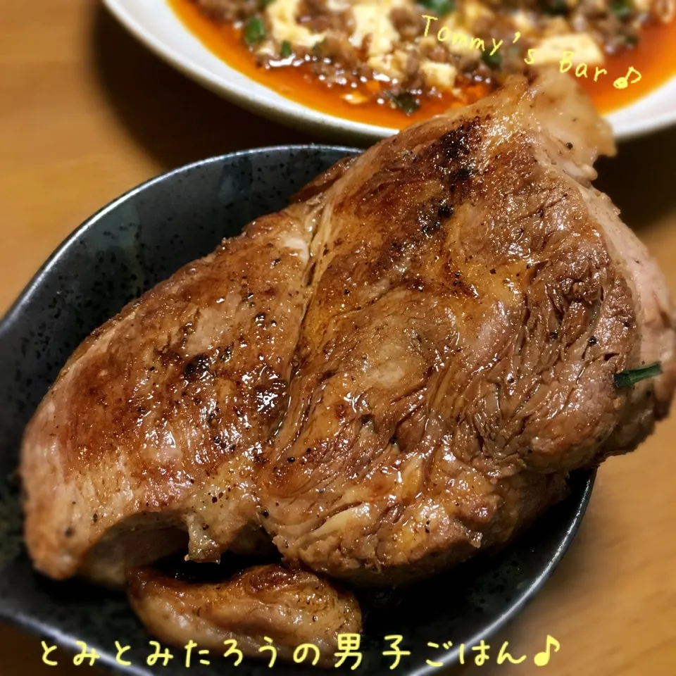 Snapdishの料理写真:芽子ニンニク✖︎二度仕込み醤油✖︎焼豚かたまり〜♪|とみとみたろうの男子ごはん♪さん