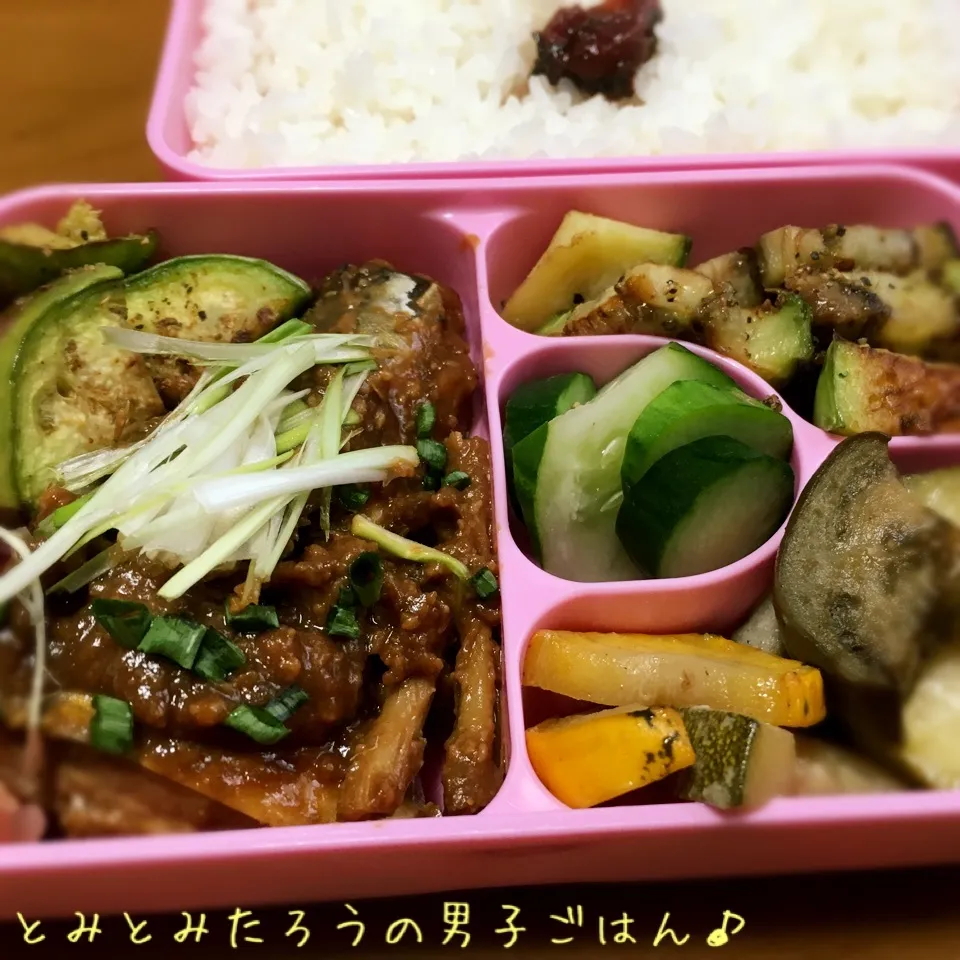 Snapdishの料理写真:ゴマ鯖の味噌煮✖︎大トロナス炒め✖︎ズッキーニ炒め弁当〜♪|とみとみたろうの男子ごはん♪さん