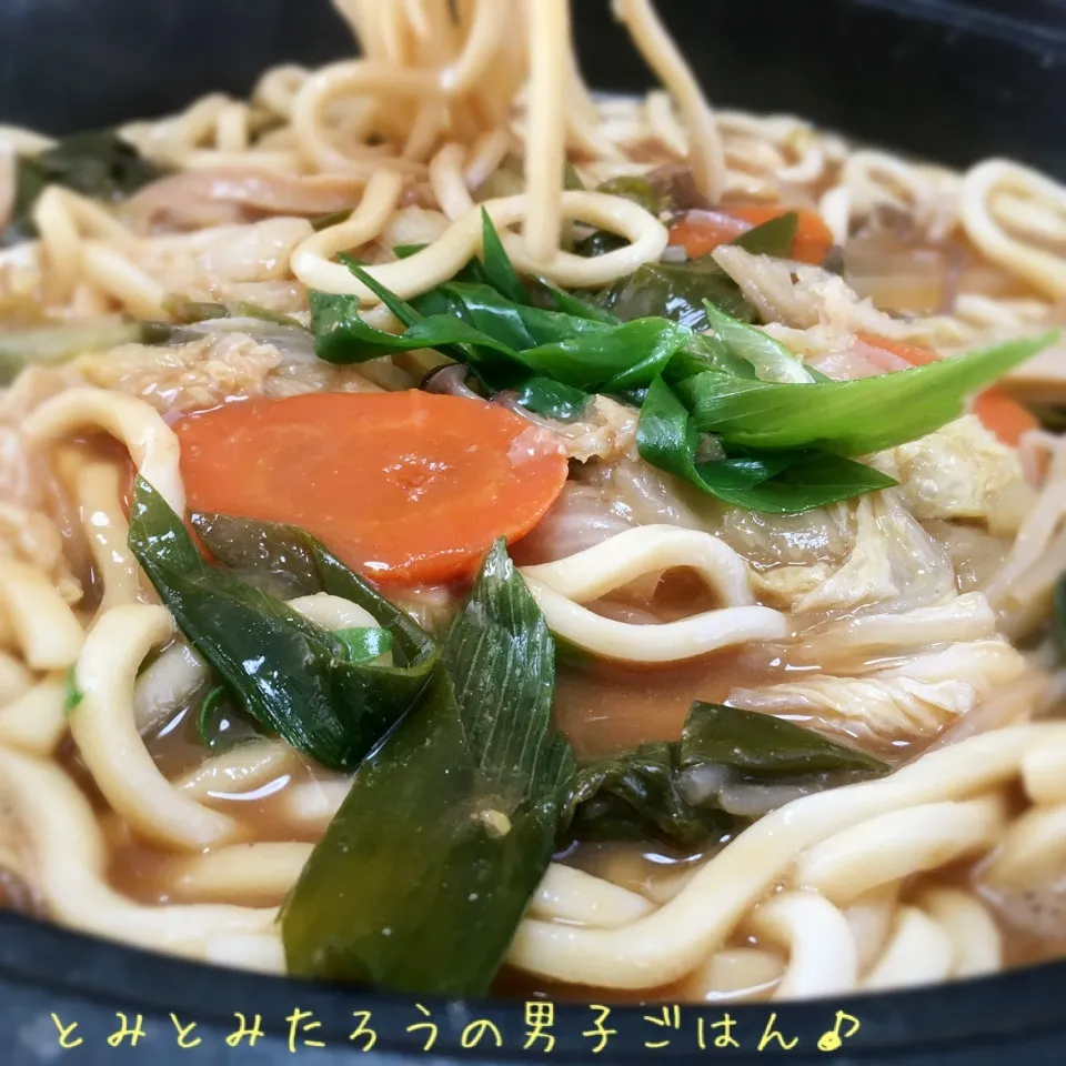 Snapdishの料理写真:鶏団子味噌鍋からの！味噌煮込みうどん♪|とみとみたろうの男子ごはん♪さん