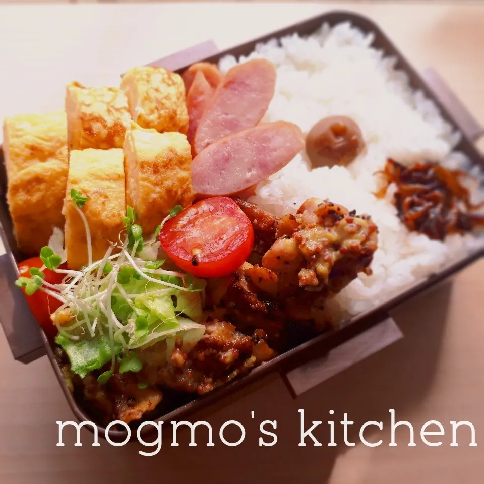 だし巻き玉子&チキンのレモンソテーマスタード風味/主人お弁当|mogmoさん