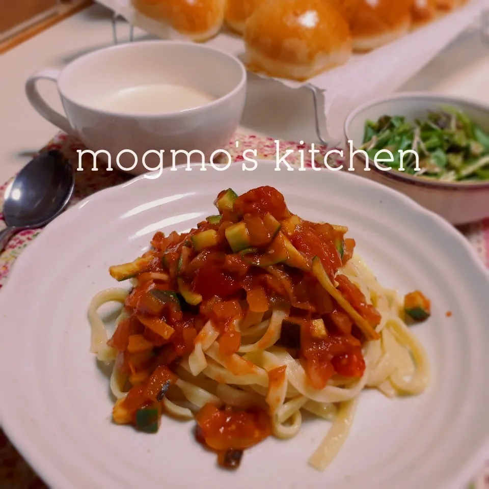 夏野菜とトマトのパスタ&冬瓜のポタージュ♪温でも冷でも♪|mogmoさん