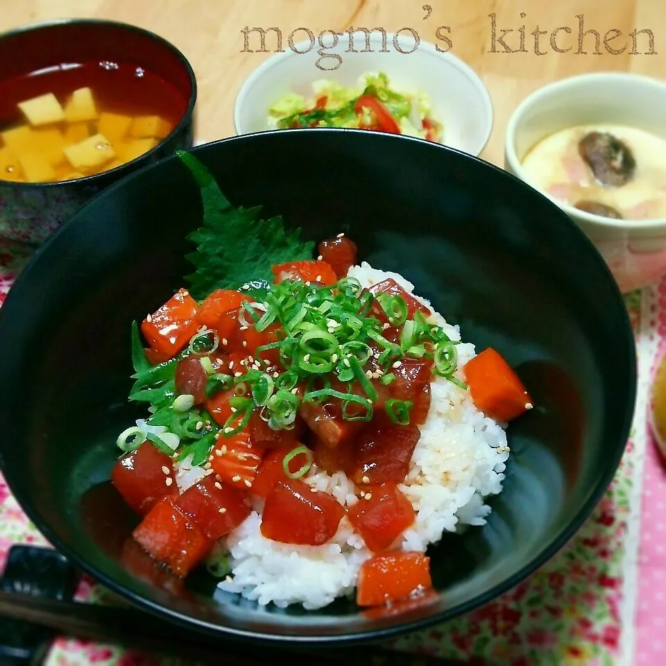 鮪とサーモン 二種の漬け丼♪和定食|mogmoさん